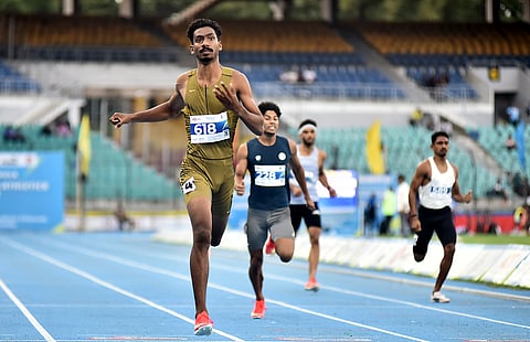 Vishal TK in action during the Senior Inter-State Athletics Championships in Chennai on Thursday