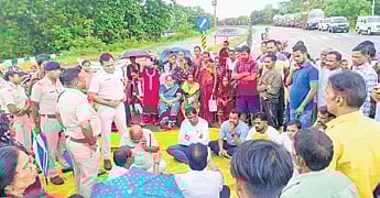 Police engaged in discussion with the agitators staging blockade on NH-49