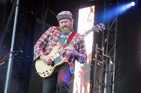 Brent Hinds of Mastodon performs at the Louder Than Life Music Festival at Champions Park on Saturday, Sept. 30, 2017, in Louisville, Ky. 