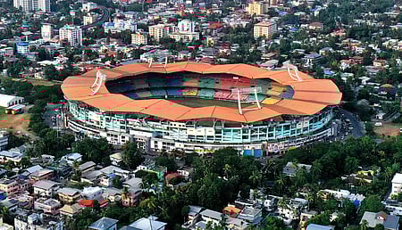 An aerial view of the Kaloor JLN stadium in Kochi.