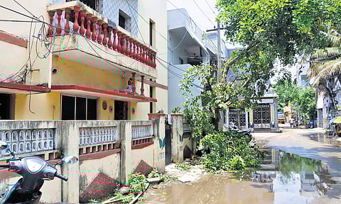M Samuel stepped into a puddle of water in front of his house without realising that a snapped cable had fallen into it after the early morning showers.