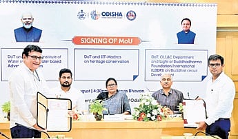 Deputy CM Pravati Parida along with Culture minister Suryabanshi Suraj and chief secretary Manoj Ahuja during the event on Thursday.