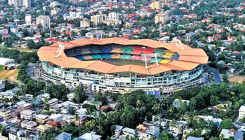 An aerial view of the Kaloor JLN Stadium 