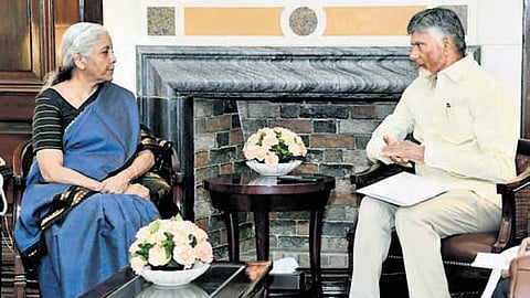 Chief Minister N Chandrababu Naidu meets Union Finance Minister Nirmala Sitharaman in New Delhi on Friday