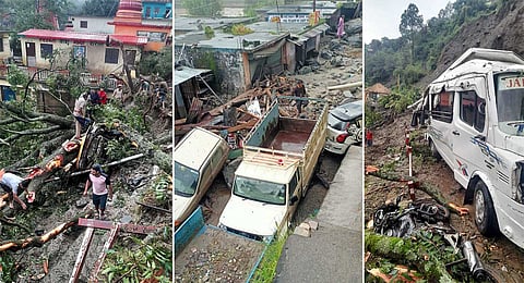 Devastation at a disaster-hit area due to heavy rainfall, at Tharali, in Chamoli district, Uttarakhand, Friday, Aug. 23, 2025.
