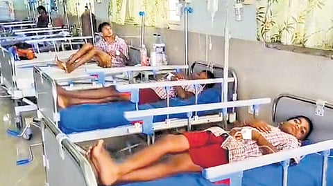 Students undergoing treatment at the Bhupalpally Government Hospital on Saturday
