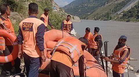The rescue team searching of  survivors or bodies of the victims of the August 14, 2025, cloudburst at Chesoti village of J&K’s Kishtwar district.