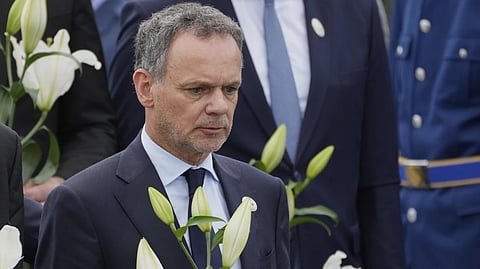 Netherlands’ Foreign Minister Caspar Veldkamp lays flowers during a wreath laying ceremony on the 30th anniversary of Srebrenica massacre at the Memorial Center in Potocari, Bosnia, July 11, 2025. 
