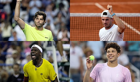 Clockwise from left: Taylor Fritz, Tommy Paul, Ben Shelton and Frances Tiafoe certainly are getting within reach of ending the country's unprecedented Grand Slam men's title drought,