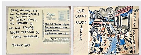 The children’s postcards highlighted the pathetic condition of roads in the city.