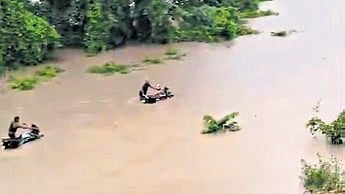 The submerged NTPC Dulunga mine road at Hemgir in Sundargarh district. 