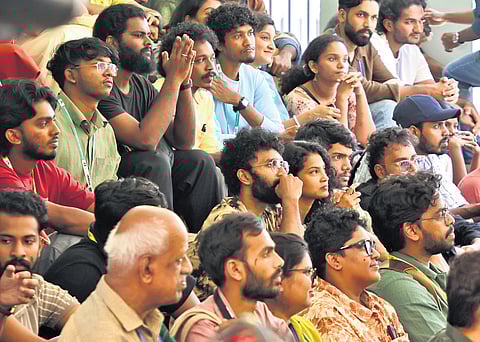 Delegates participating in the face to face session at the 17th IDSFFK at Kairali-Sree-Nila theatre complex in Thiruvananthapuram on Monday 