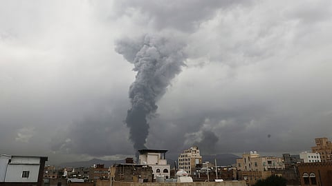Smoke billows following Israeli airstrikes in multiple areas in Sanaa, Yemen, Sunday, Aug. 24, 2025. 
