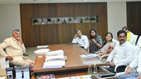 CM Nara Chandrababu Naidu during review meeting in the health department on Monday. 