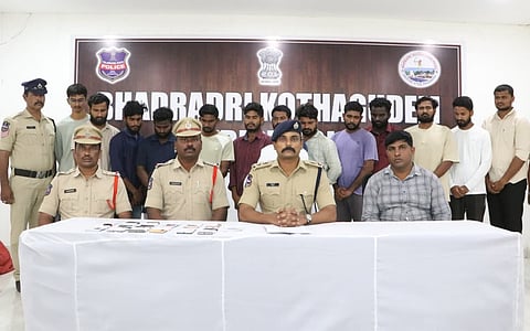  Tekulapalli police of Bhadradrikothagudem district police arrested as many 13 fruders who resorted cyber crime. Accused were produced before media by SP B Rohith Raju