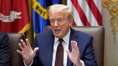 US President Donald Trump speaks during a cabinet meeting, Tuesday, Aug. 26, 2025, at the White House in Washington.