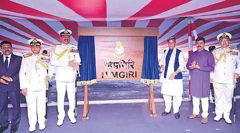 Advanced stealth frigates INS Udaygiri and INS Himgiri being commissioned at the Naval Dockyard in Visakhapatnam on Tuesday 