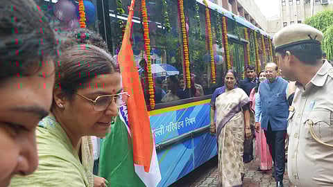 The Lieutenant Governor of Delhi Vinai Kumar Saxena and Chief Minister of Delhi Rekha Gupta Flagged off EV buses / Launch of Special Hire buses at Sardar Patel Vidyalaya, Lodhi Estate, New Delhi. 