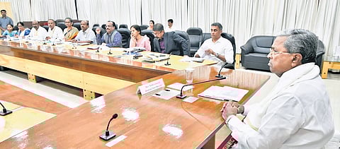 CM Siddaramaiah chairs a progress review meeting of the cooperation department at his home-office Krishna in Bengaluru on Thursday