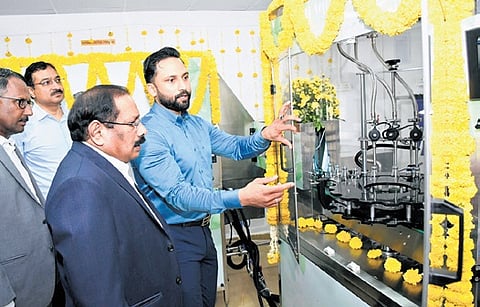 Chief Secretary Vijayanand inaugurates an RO plant at Block 3 of the Secretariat in Velagapudi on Friday 