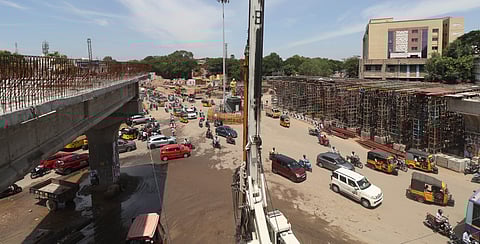 New construction work progress in Goripalayam flyover.