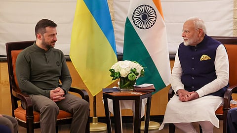 Prime Minister Narendra Modi with President Volodymyr Zelenskyy of Ukraine during a meeting, in New York.