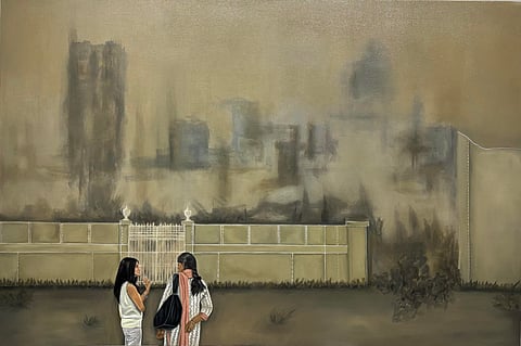 Jitha Karthikeyan’s ‘The Last Song of a Fragmented World’ (Oil on canvas)