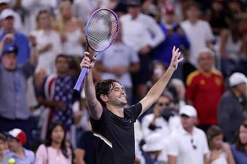 Taylor Fritz of the United States celebrates defeating Tomas Machac of Czechia at the 2025 US Open on August 31, 2025. 