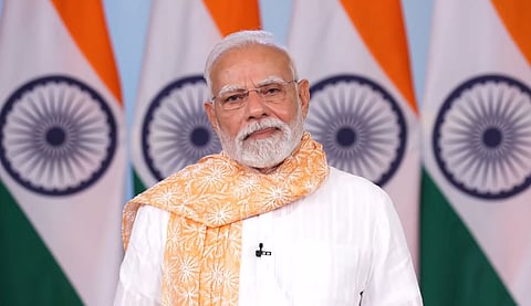 Prime Minister Narendra Modi speaking at the launching of the 'Bihar Rajya Jeevika Nidhi Saakh Sahkari Sangh Limited.' 