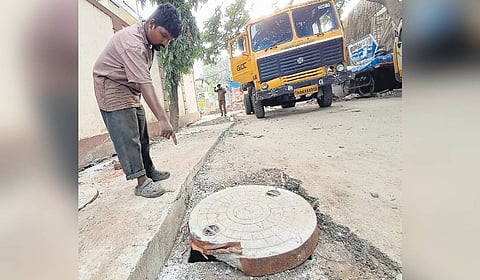 The pit of the stormwater drain where the woman was found dead.