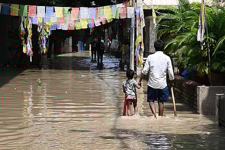 A low-lying area at the Yamuna floodplain at Monastery Market, in New Delhi, Wednesday, Sep. 03, 2025.
