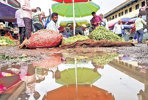 Rainfall over the past few days has left KR Market waterlogged.