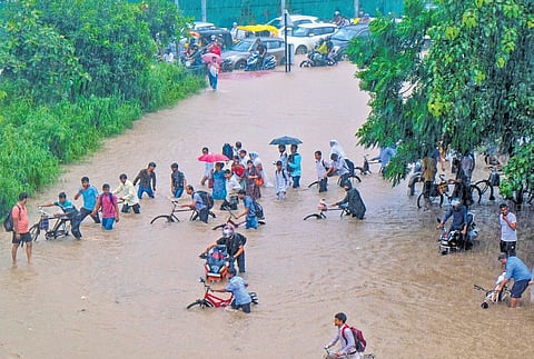 Gurugram grappled with waterlogging, with traffic coming to a standstill after heavy downpour on Monday. Several city roads & underpasses remained inundated.