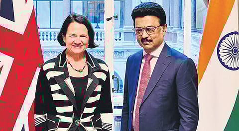 Chief Minister MK Stalin with UK MP Catherine West in London.