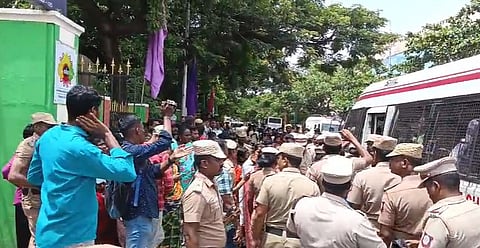 More than 250 sanitary workers were detained by the Chintadripet police on Thursday after around 1,000 workers gathered at May Day Park to resume their protest.