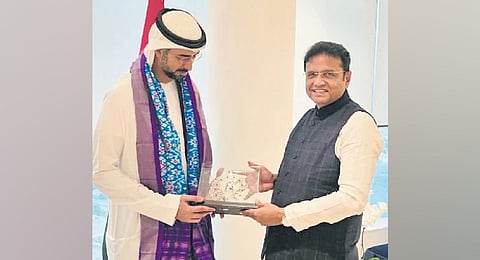 IT Minister D Sridhar Babu with UAE Minister Omar Bin Sultan Al Olama. 
