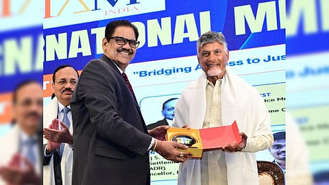 Chief Minister Chandrababu Naidu takes part in the International Mediation Conference in Visakhapatnam.