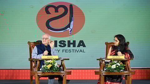 Consultant and Author Lipika Bhushan and Former Member of Planning Commission Arun Maira in conversation during the session Making of a Nation: Fixing the Economy at OLF in Bhubaneswar on Saturday. 