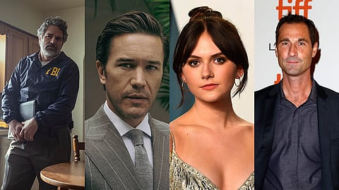 From L to R: Mark Ruffalo in a still from Task, Tom Pelphrey, Emilia Jones, and Brad Ingelsby