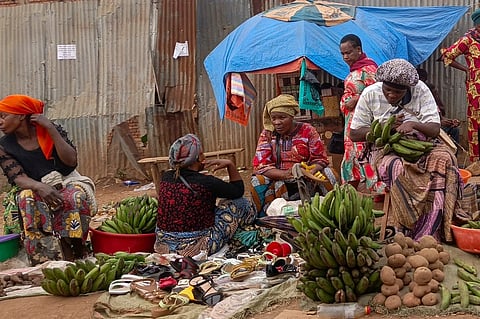 Vendors are seen at a market in Bukavu, Democratic Republic of the Congo, Friday, Aug 29, 2025.