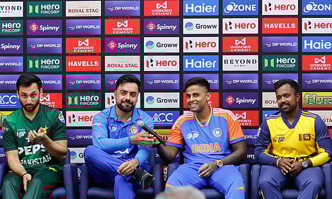 Suryakumar Yadav (2nd from R) with other captains on Tuesday