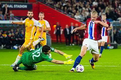 Erling Haaland scores 5 with stitches as Norway routs Moldova 11-1 in World Cup qualifying