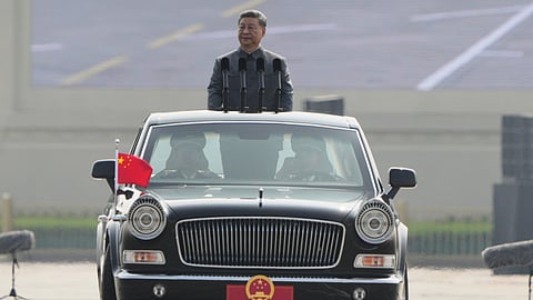 Chinese President Xi Jinping inspects the troops ahead of a military parade to commemorate the 80th anniversary of Japan's World War II surrender held in front of Tiananmen Gate in Beijing, Wednesday, Sept. 3, 2025.