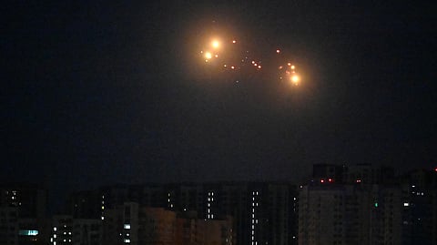 The Ukrainian air defence fires at Russian drones above Kyiv during night mass drone and missile strikes on Ukraine on September 10, 2025, amid the Russian invasion of Ukraine.