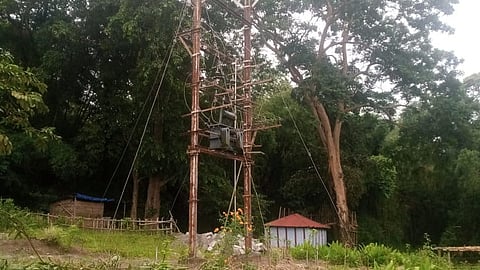 The transformer installed by the EB department at the tribal hamlet of Erumaiparai, located at Anaimalai hills in Pollachi.