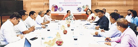 Dy CM Pravati Parida reviewing implementation of Subhadra Yojana on Wednesday.