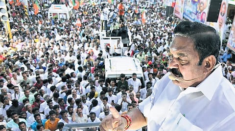AIADMK leader Edappadi K Palaniswami at a campaign on Wednesday.