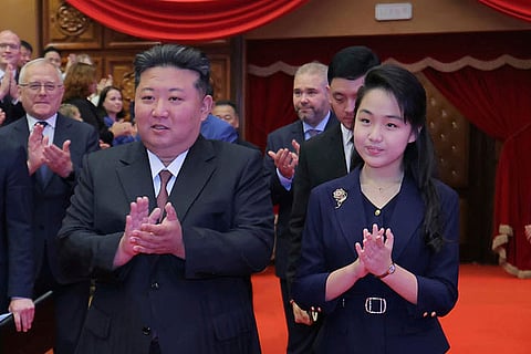 In this photo provided by the North Korean government, North Korean leader Kim Jong Un and his daughter arrive at the East Pyongyang Grand Theatre in Pyongyang, North Korea, June 29, 2025.