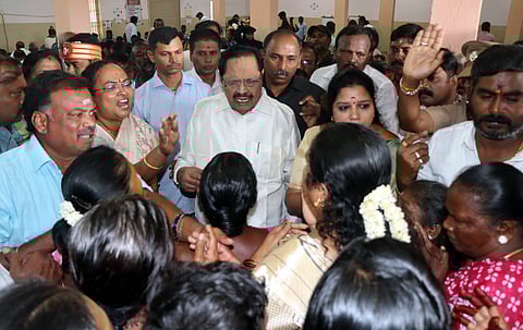 The minister was visiting the Ungaludan Stalin camp in Sembakkam area of Vellore Corporation when residents of Veeraswamy Street, Mullipalayam, stopped him on his way and raised their grievances.