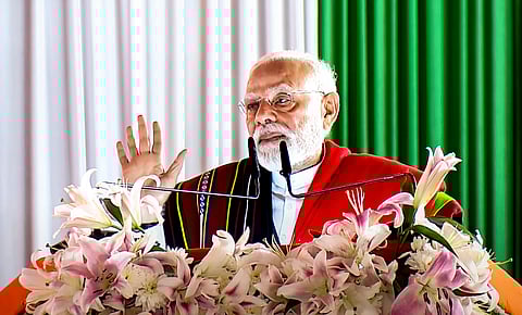 In this screengrab from a video posted on Sept. 13, 2025, Prime Minister Narendra Modi during laying of foundation stone and inauguration of development works, in Churachandpur, Manipur.